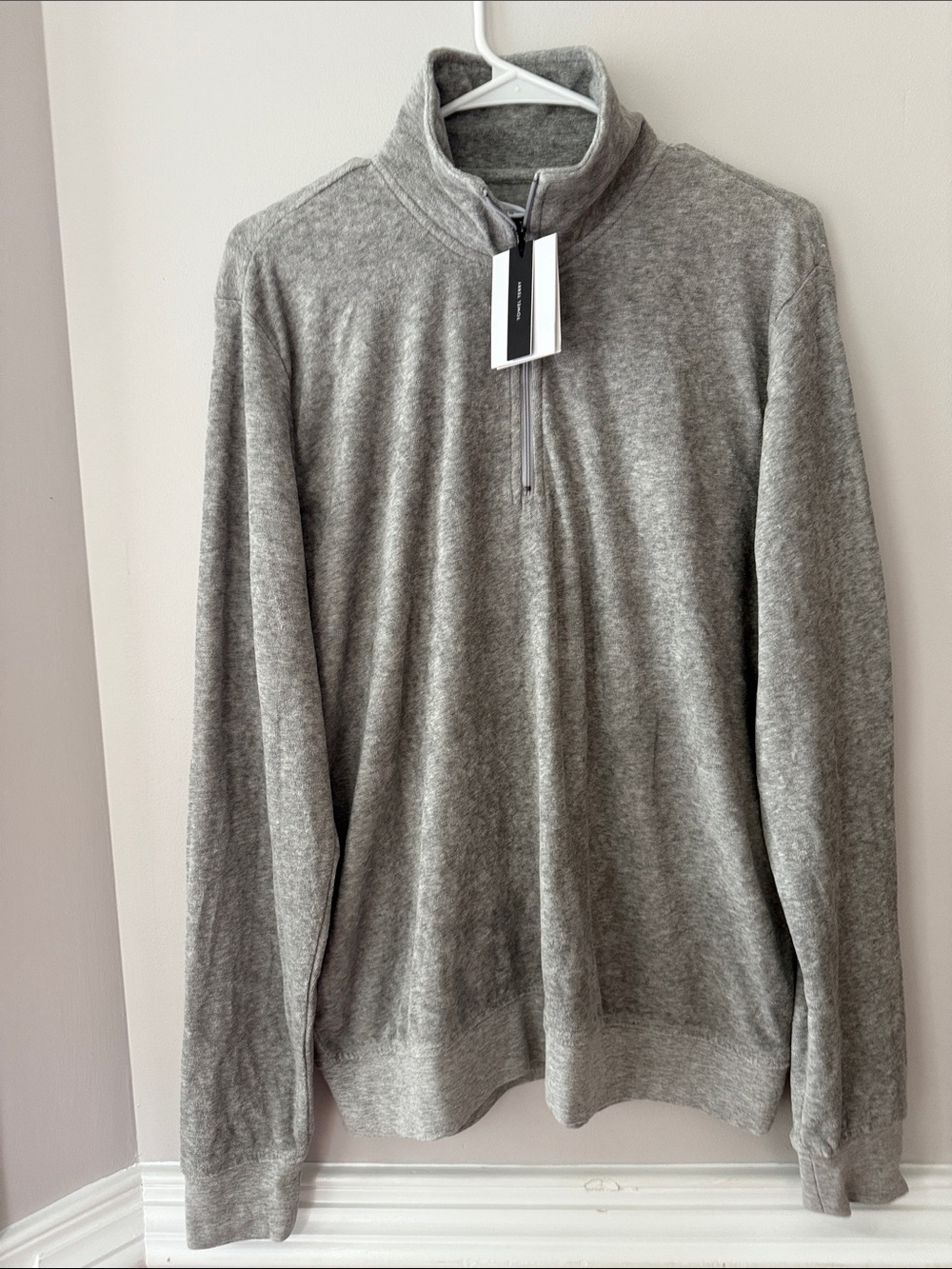 Onia Men’s Towel Terry Light Grey Half-Zip Pullover Size M
